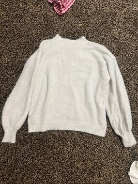 SHEIN White Fuzzy Cowl Turtleneck Sweater